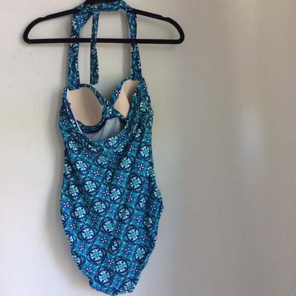 Spanx Love Your Assets Swimsuit Size Medium Blue One Piece Geometric Support - Picture 6 of 16